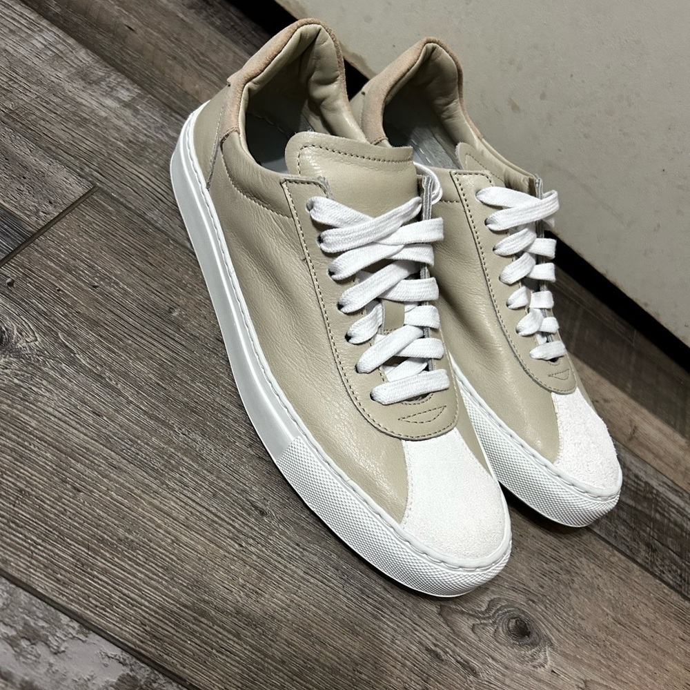 BOEMOS Italian Leather Sneaker Low Top Lace Up Women's Made in Italy Taupe WH